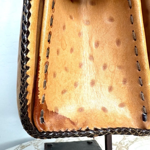 VINTAGE EMBOSSED LEATHER THUNDERBIRD DESIGN-WOVEN LEATHER HANDBAG-Metallic, t - Picture 6 of 16